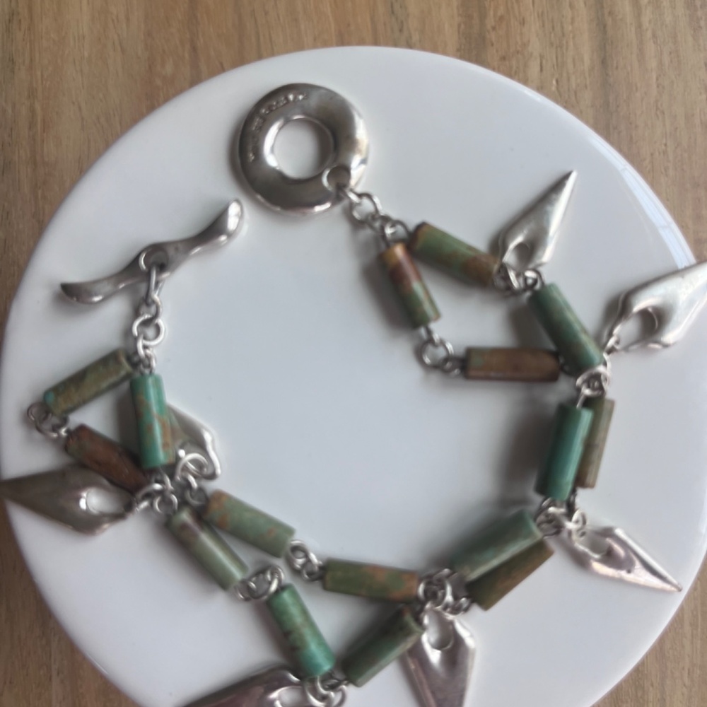 RLM Studio double strand turqouise and sterling silver bracelet, 8.25" green - Picture 8 of 10